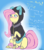 Size: 1648x1889 | Tagged: safe, artist:ratrieve, fluttershy, pegasus, pony, g4, blushing, bunny ears, clothes, costume, cute, dangerous mission outfit, embarrassed, female, hoodie, implied rarity, mare, offscreen character, sitting, solo, talking