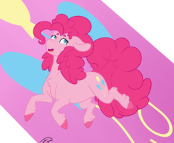 Size: 2491x2053 | Tagged: safe, artist:ratrieve, pinkie pie, earth pony, pony, g4, chest fluff, colored hooves, cute, cutie mark, diapinkes, female, fluffy, happy, high res, jumping, open mouth, simple background, smiling, solo