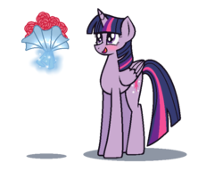 Size: 760x612 | Tagged: safe, artist:flashlightisthebest, twilight sparkle, alicorn, pony, g4, blushing, bouquet, female, flower, magic, simple background, solo, transparent background, twilight sparkle (alicorn)