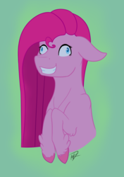 Size: 1621x2305 | Tagged: safe, artist:ratrieve, pinkie pie, earth pony, pony, g4, party of one, contemplating insanity, faic, female, floppy ears, half, pinkamena diane pie, simple background, smiling, solo, straight hair