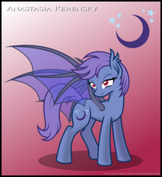 Size: 912x1000 | Tagged: safe, artist:dolenore, oc, oc only, oc:anastasia, bat pony, pony, female, mare, solo