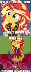 Size: 500x1138 | Tagged: safe, edit, edited screencap, screencap, sunset shimmer, equestria girls, equestria girls specials, g4, my little pony equestria girls, my little pony equestria girls: better together, my little pony equestria girls: rollercoaster of friendship, before and after, caption, crown, cute, geode of empathy, jewelry, necklace, regalia, sharp teeth, smiling, sunset satan, teeth