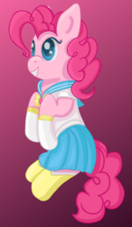 Size: 730x1248 | Tagged: safe, artist:cupcake1289, pinkie pie, earth pony, pony, g4, female, gradient background, pink background, sailor moon (series), simple background, solo