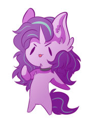 Size: 504x690 | Tagged: safe, artist:larae, starlight glimmer, pony, unicorn, g4, bipedal, chest fluff, chibi, collar, female, fluffy mane, neck fluff, simple background, solo, tongue out, transparent background