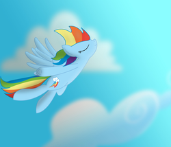 Size: 1024x877 | Tagged: safe, artist:prism note, rainbow dash, pony, g4, cloud, female, flying, graceful, sky, solo, sunny day
