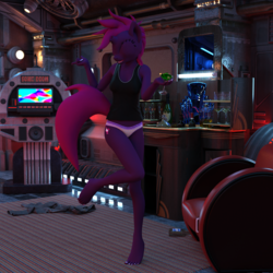 Size: 2000x2000 | Tagged: safe, artist:tahublade7, tempest shadow, anthro, plantigrade anthro, g4, 3d, alcohol, alternate hairstyle, bar, barefoot, blue moon, bottle, clothes, couch, cute, dancing, dancing queen, daz studio, feet, female, frilly underwear, high res, jukebox, martini, messy hair, nail polish, no pants, panties, polka dot underwear, shirt, solo, tempestbetes, toenail polish, underwear, white underwear