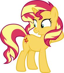 Size: 7558x8640 | Tagged: safe, artist:famousmari5, sunset shimmer, pony, unicorn, equestria girls series, forgotten friendship, g4, absurd resolution, cute, excited, female, hooves behind head, shimmerbetes, simple background, solo, transparent background, vector