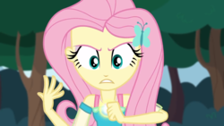 Size: 1280x720 | Tagged: safe, screencap, fluttershy, equestria girls, g4, my little pony equestria girls: better together, stressed in show, stressed in show: fluttershy, female, geode of fauna, hairpin, magical geodes, solo