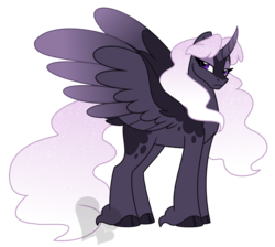 Size: 1090x977 | Tagged: safe, artist:faith-wolff, oc, oc only, oc:selena, alicorn, pony, alicorn oc, cloven hooves, female, gradient mane, magical threesome spawn, mare, multiple parents, next generation, offspring, parent:king sombra, parent:princess luna, parent:tempest shadow, simple background, solo, spread wings, transparent background, unshorn fetlocks, wings