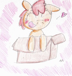 Size: 1278x1359 | Tagged: safe, artist:ptitemouette, oc, oc only, oc:tutu, pony, box, next generation, offspring, parent:apple bloom, parent:tender taps, parents:tenderbloom, pony in a box, solo