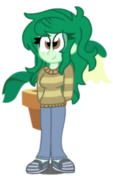 Size: 676x1048 | Tagged: safe, artist:katevelasco, wallflower blush, equestria girls, equestria girls series, forgotten friendship, g4, clothes, female, flower pot, freckles, hands behind back, pants, shoes, simple background, smiling, solo, sweater, transparent background