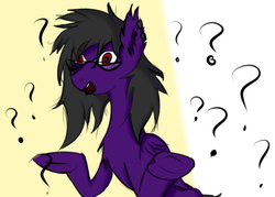Size: 700x500 | Tagged: safe, artist:chet_volaner, oc, oc only, oc:chet volaner, pegasus, pony, glasses, male, open mouth, question mark, red eyes, solo