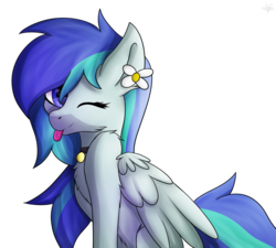 Size: 1198x1080 | Tagged: safe, artist:drarkusss0, oc, oc only, oc:cascade, oc:cassi marinera, pegasus, pony, :p, female, flower, flower in hair, one eye closed, simple background, smiling, solo, tongue out, transparent background, wink