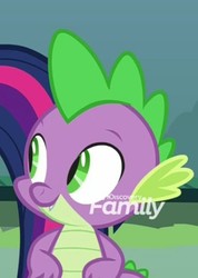 Size: 474x667 | Tagged: safe, screencap, spike, dragon, g4, yakity-sax, cropped, discovery family logo, male, smiling