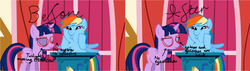 Size: 2040x578 | Tagged: safe, edit, edited screencap, screencap, rainbow dash, twilight sparkle, applebuck season, g4, animation error, animation error fixed, before and after, comparison, dashface, eyeshadow, makeup