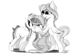 Size: 1280x905 | Tagged: safe, artist:draconightmarenight, oc, oc only, earth pony, pegasus, pony, commission, female, mare, monochrome, sketch, squishy cheeks