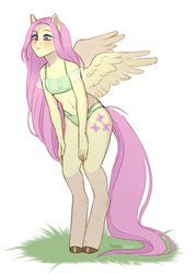 Size: 2000x2800 | Tagged: safe, artist:tenderrgamer, fluttershy, pegasus, anthro, unguligrade anthro, g4, bikini, clothes, female, flattershy, high res, mare, simple background, solo, swimsuit