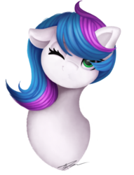 Size: 1024x1340 | Tagged: safe, artist:mindlesssketching, oc, oc only, oc:sugar cloud, earth pony, pony, bust, female, mare, one eye closed, portrait, simple background, solo, transparent background, wink