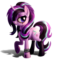 Size: 2200x2400 | Tagged: safe, artist:zetamad, starlight glimmer, pony, g4, alternate hair color, alternate hairstyle, clothes, edgelight glimmer, female, glimmer goth, goth, high res, simple background, socks, solo, transparent background