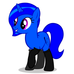 Size: 2400x2400 | Tagged: safe, artist:blue-vector, oc, oc only, oc:blue vector, pony, clothes, high res, horn, simple background, smiling, socks, solo, transparent background