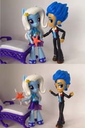 Size: 902x1349 | Tagged: safe, artist:whatthehell!?, flash sentry, trixie, equestria girls, g4, chair, clothes, doll, equestria girls minis, eqventures of the minis, irl, krull, photo, ponied up, sandals, sarong, stars, swimsuit, toy, tuxedo