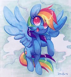 Size: 1892x2048 | Tagged: safe, artist:dawnfire, rainbow dash, pegasus, pony, female, flying, happy, looking at you, mare, marker drawing, open mouth, solo, traditional art