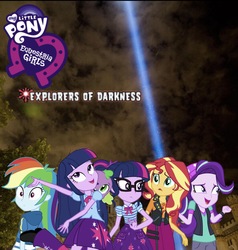 Size: 1101x1155 | Tagged: safe, artist:php77, editor:php77, rainbow dash, sci-twi, spike, starlight glimmer, sunset shimmer, twilight sparkle, alicorn, dog, equestria girls, g4, my little pony equestria girls: better together, equestria girls logo, geode of empathy, geode of telekinesis, log, spike the dog, twilight sparkle (alicorn), twolight