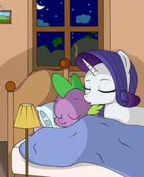 Size: 882x1080 | Tagged: safe, artist:kirr12, rarity, spike, g4, female, goodnight kiss, male, ship:sparity, shipping, straight