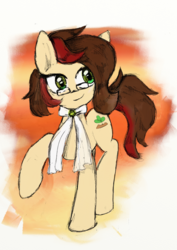 Size: 2481x3507 | Tagged: safe, artist:achmeddb, oc, oc only, oc:forest chrome, pony, clothes, glasses, high res, scarf, solo