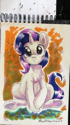 Size: 1168x2080 | Tagged: safe, artist:yulyeen, oc, oc only, pony, unicorn, cute, female, looking at you, mare, not rarity, sitting, smiling, solo, traditional art