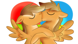 Size: 1280x720 | Tagged: safe, artist:jbond, oc, oc only, oc:jacky breeze, pegasus, pony, autism, duo, eyes closed, gay, kissing, male, pegasus oc, self ponidox, selfcest, shipping, simple background, stallion, white background