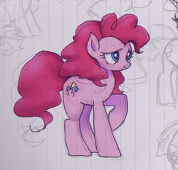 Size: 762x732 | Tagged: safe, artist:xp_r6, pinkie pie, earth pony, pony, g4, female, frown, lined paper, mare, raised hoof, solo, traditional art