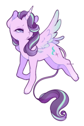Size: 1800x2700 | Tagged: safe, artist:bunsiebox, starlight glimmer, alicorn, classical unicorn, pony, g4, alicornified, cloven hooves, colored hooves, crying, female, flying, horn, leonine tail, mare, race swap, simple background, solo, starlicorn, transparent background