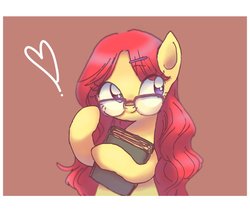 Size: 1024x874 | Tagged: safe, artist:xp_r6, oc, oc only, earth pony, pony, book, cute, female, glasses, heart, mare, simple background, solo