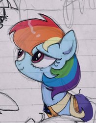 Size: 767x978 | Tagged: safe, artist:xp_r6, rainbow dash, pegasus, pony, g4, alternate hairstyle, clothes, cute, dress, female, gala dress, lined paper, mare, smiling, solo, traditional art