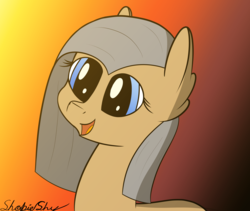 Size: 3999x3369 | Tagged: safe, artist:shobieshy, oc, oc only, oc:golden draw, earth pony, pony, ear fluff, female, gradient background, happy, high res, looking at something, mare, open mouth, simple background, smiling, solo