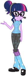 Size: 1400x3819 | Tagged: safe, artist:sketchmcreations, sci-twi, twilight sparkle, equestria girls, g4, good vibes, my little pony equestria girls: summertime shorts, commission, female, headset, leg warmers, looking at you, raised arm, simple background, smiling, solo, transparent background, vector
