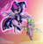 Size: 1660x1684 | Tagged: safe, artist:pencil bolt, spike, twilight sparkle, alicorn, dragon, pony, g4, clothes, costume, female, glowing horn, horn, levitation, magic, magician, mare, self-levitation, smiling, telekinesis, twilight sparkle (alicorn), wand, winged spike, wings