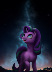 Size: 1450x2000 | Tagged: safe, artist:the1xeno1, starlight glimmer, pony, unicorn, g4, female, looking up, mare, night, smiling, solo