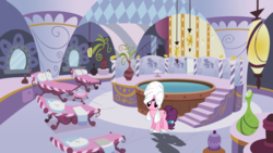 Size: 900x506 | Tagged: safe, artist:jerryakira79, sugar belle, pony, unicorn, g4, clothes, female, ponyville spa, slippers, solo, towel