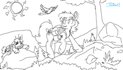 Size: 1928x1106 | Tagged: safe, artist:prismspark, oc, hiking, monochrome, ms paint, outdoors, sketch