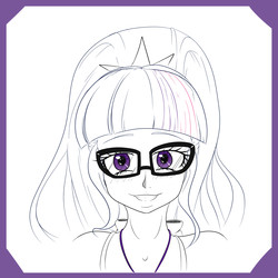 Size: 2500x2500 | Tagged: safe, artist:albertbm, sci-twi, twilight sparkle, equestria girls, g4, bust, female, glasses, high res, sketch, smiling, solo