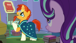 Size: 1280x720 | Tagged: safe, screencap, rainbow dash, starlight glimmer, sunburst, pony, unicorn, g4, uncommon bond, book, bookhorse, female, levitation, magic, male, mare, open mouth, stallion, telekinesis