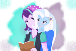 Size: 900x606 | Tagged: safe, artist:felixaimeegarcia, starlight glimmer, trixie, equestria girls, g4, female, lesbian, ship:startrix, shipping, simple background, transparent background