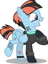 Size: 774x1033 | Tagged: safe, artist:dashiesparkle edit, artist:icicle-niceicle-1517, edit, windy whistles, pegasus, pony, g4, anklet, cardigan, clothes, dyed mane, ear piercing, earring, eyeliner, female, freckles, gloves, goth, heart, implied bow hothoof, implied rainbow dash, implied shipping, implied straight, implied windyhoof, jewelry, makeup, mare, open mouth, piercing, simple background, solo, tattoo, transparent background