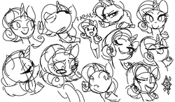 Size: 1193x698 | Tagged: safe, artist:prismspark, rarity, g4, expressions, monochrome, ms paint, practice sketch