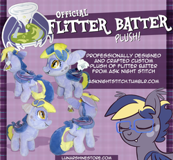 Size: 863x800 | Tagged: safe, oc, oc only, oc:flitter batter, bat pony, pony, female, glasses, mare, plushie, solo