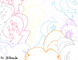 Size: 842x646 | Tagged: safe, artist:prismspark, applejack, derpy hooves, fluttershy, octavia melody, pinkie pie, rainbow dash, rarity, trixie, twilight sparkle, pony, g4, applebutt, balloonbutt, bubble butt, butt, butt only, flutterbutt, gift art, mane six plots, ms paint, plot, rainbutt dash, rearity, sketch, the great and powerful ass, treblebutt, twibutt