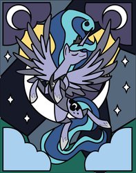 Size: 946x1200 | Tagged: safe, artist:the-paper-pony, princess luna, alicorn, pony, g4, beautiful, female, mare, meta, moon, solo, spread wings, stained glass, stained glass designs, stars, wings