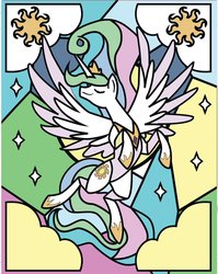 Size: 955x1200 | Tagged: safe, artist:the-paper-pony, princess celestia, alicorn, pony, g4, beautiful, female, mare, meta, solo, spread wings, stained glass, stained glass designs, stars, sun, wings